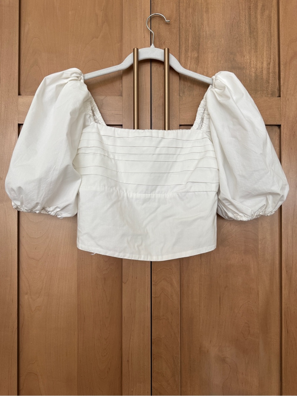 Abercrombie & Fitch White cotton Puff Sleeve Square Neck Crop Top